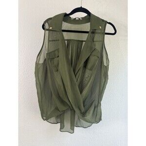 Speechless Olive Green Sheer crossover Sleeveless Blouse Large See Through